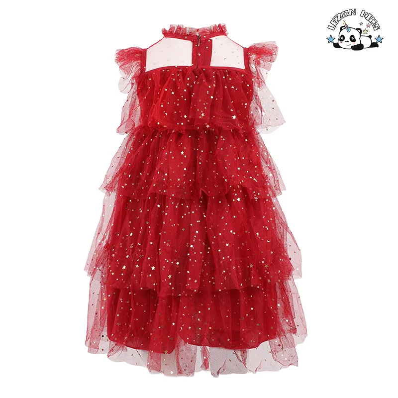 LEZONKIDS - Summer Clothing Shining Layered Gauze Ball Gown Cake Girl Dresses for Wedding Pageant Party